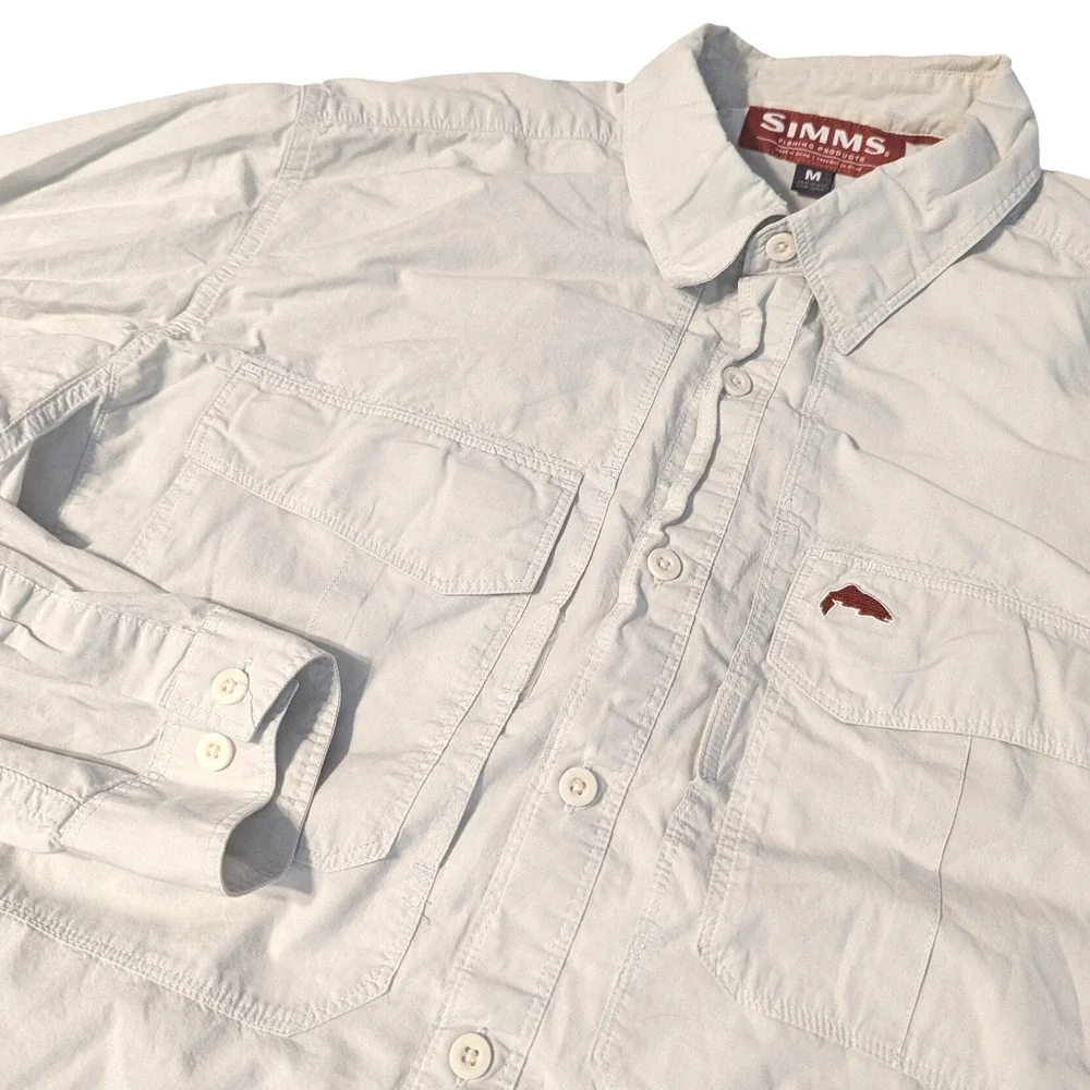 Simms‎ Fishing Products Mens Medium Off-White Long Sleeve Vented Cotton Shirt
